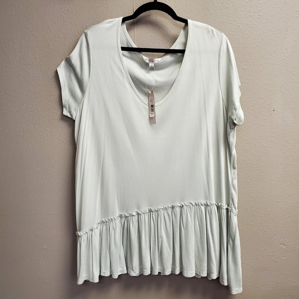 DE Collection Top Women Size XXL Sky Gray Soft Whisper Ruffle Soft Flowy